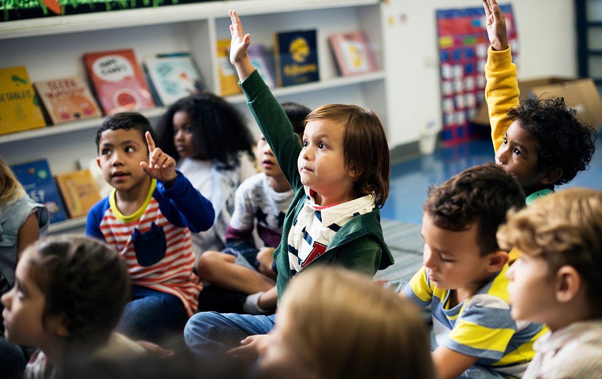 children participating in class